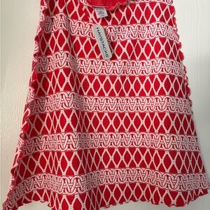 Haystacks Red Knit A-Line Skirt with White Geometric Trim